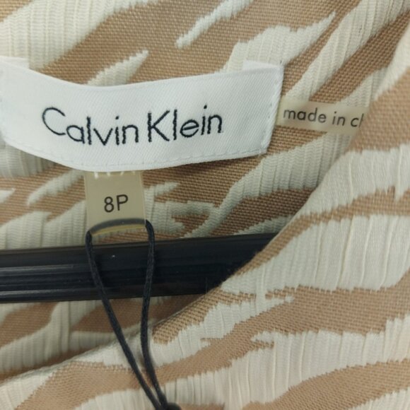 Calvin Klein Animal Print Career Dress Size 8 Petite Dark Khaki and Ivory - Picture 3 of 10